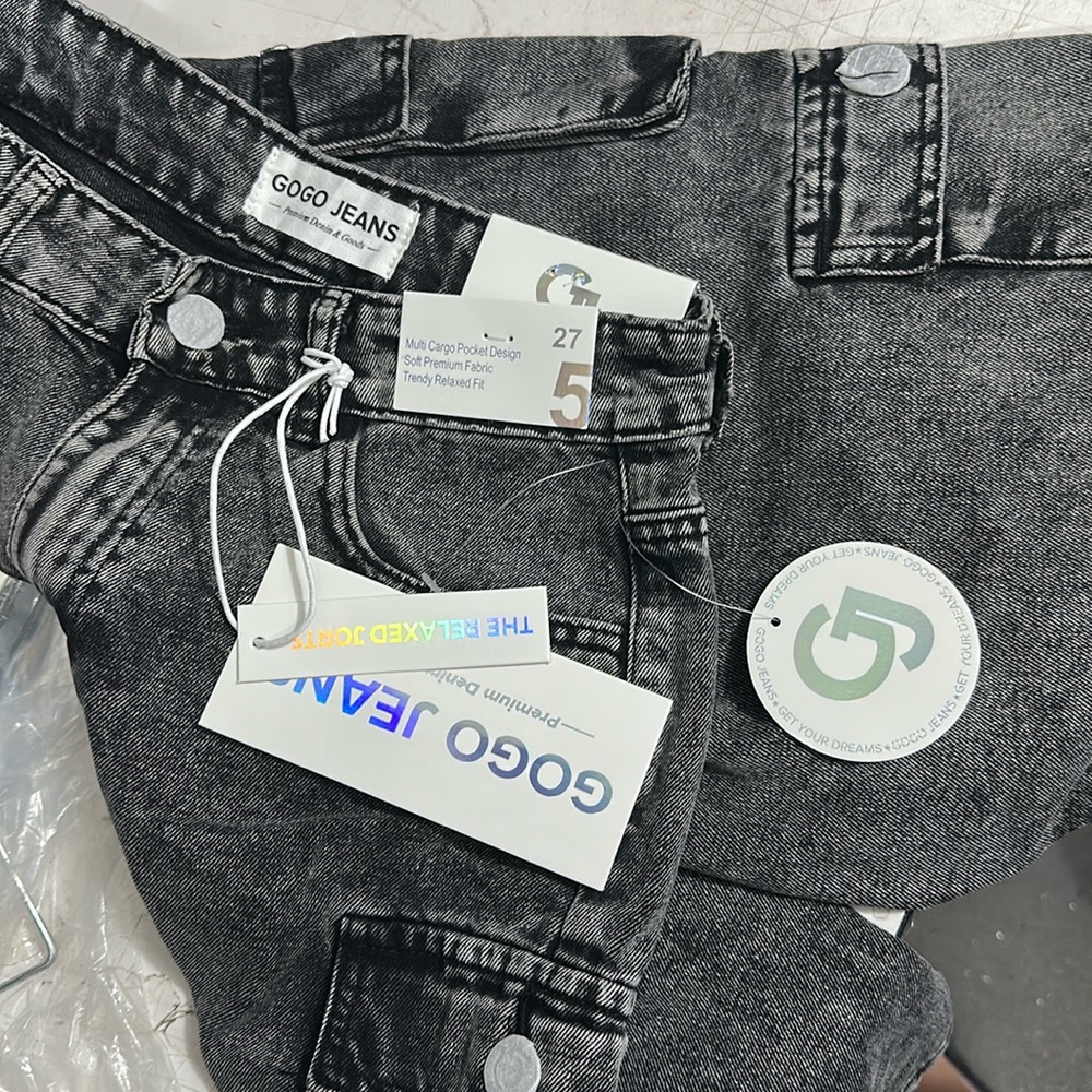 High Waist Wide Leg Cargo Junior‎ Jean Jorts Shorts Street Style Distressed Jean - Picture 9 of 10